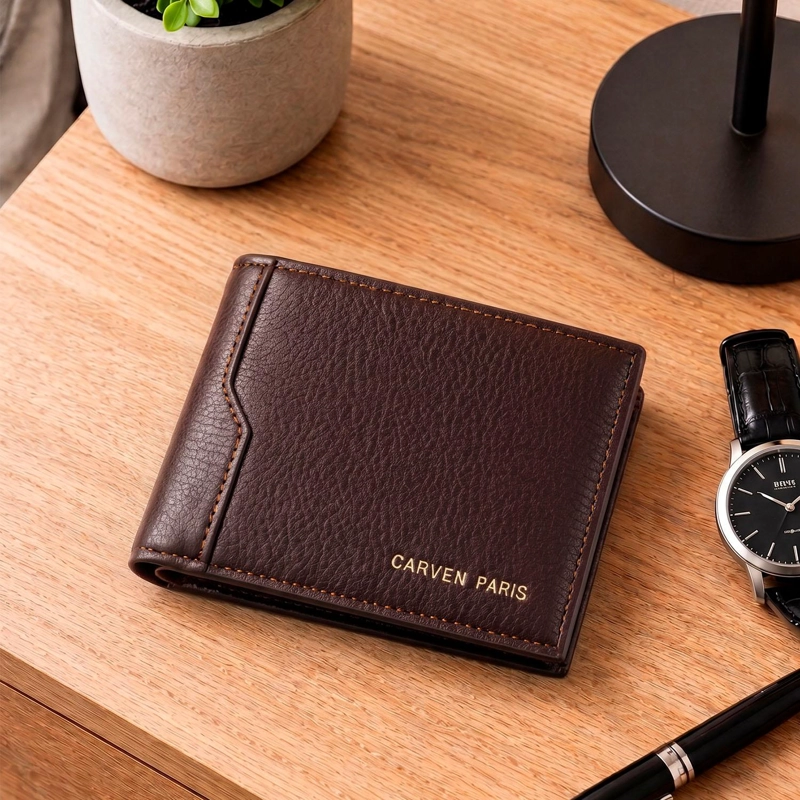 BILLETERA HOMBRE DANTE CAFE  CON MONEDERO CARVEN PARIS - 1