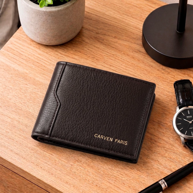 BILLETERA HOMBRE DANTE CAFE  CON MONEDERO OSCURO CARVEN PARIS - 1