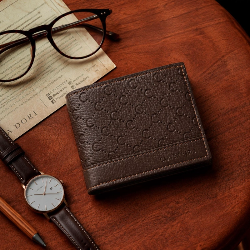 BILLETERA HOMBRE LUCCA CAFE  CON MONEDERO OSCURO CARVEN PARIS - 1