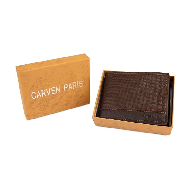 BILLETERA HOMBRE GINO CAFE  CON MONEDERO OSCURO CARVEN PARIS - 2