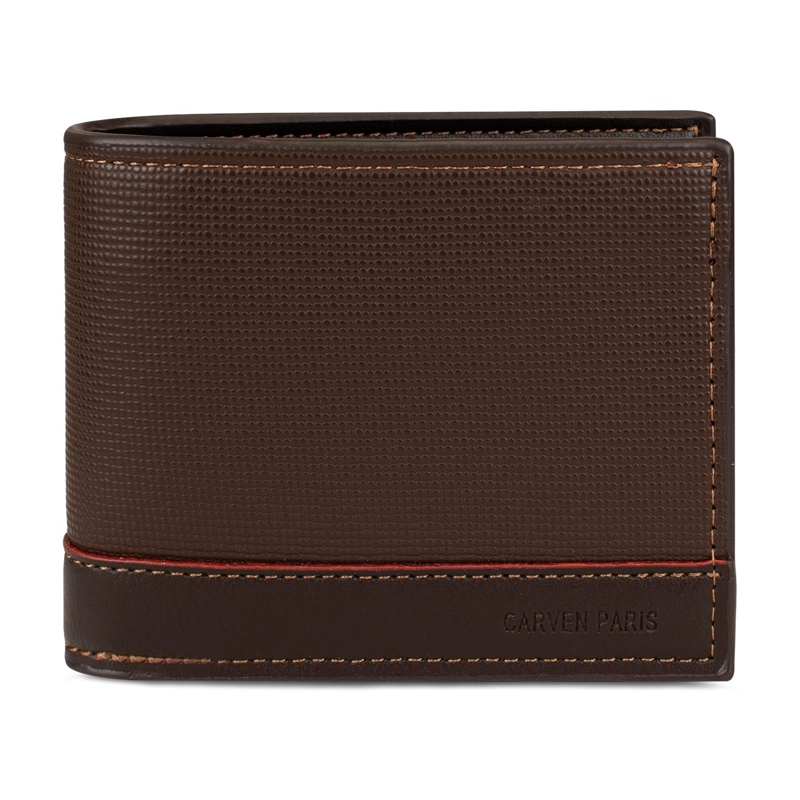 BILLETERA HOMBRE GINO CAFE  CON MONEDERO OSCURO CARVEN PARIS - 3