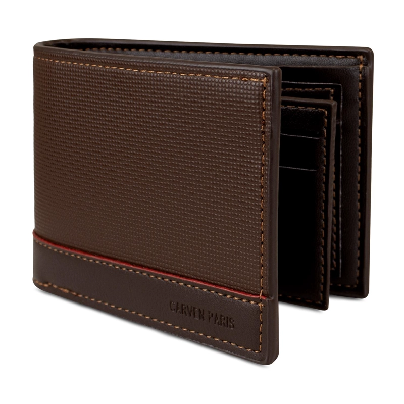 BILLETERA HOMBRE GINO CAFE  CON MONEDERO OSCURO CARVEN PARIS - 4