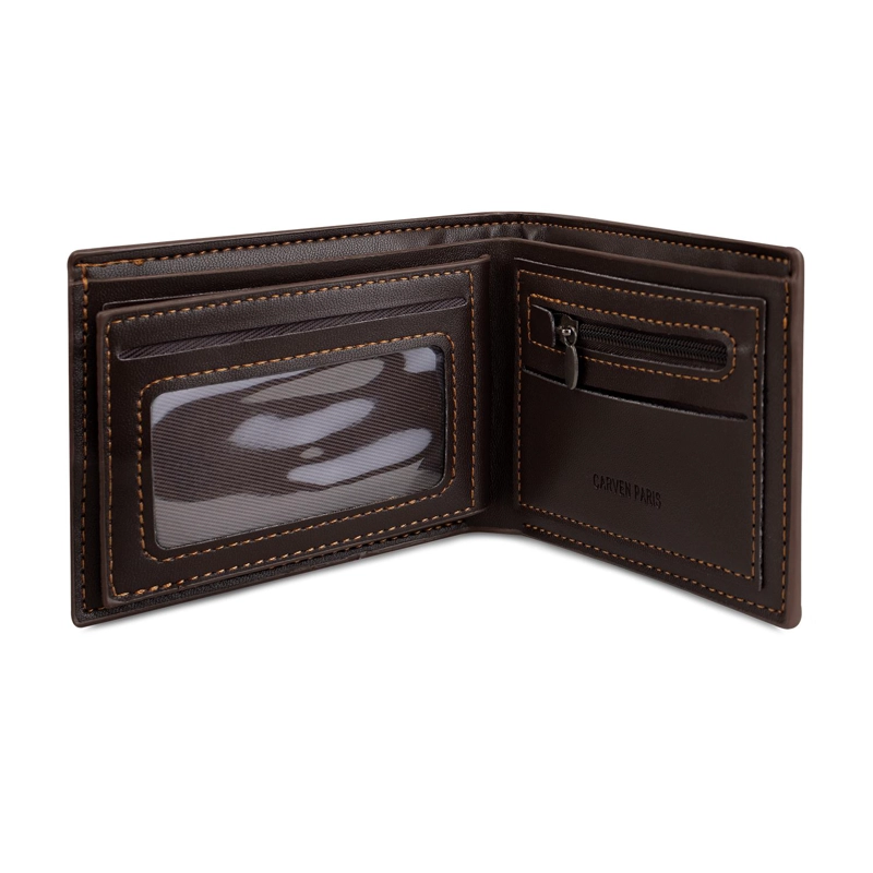 BILLETERA HOMBRE GINO CAFE  CON MONEDERO OSCURO CARVEN PARIS - 7