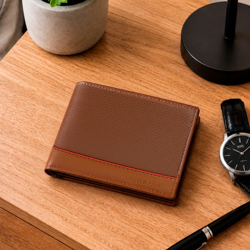 BILLETERA HOMBRE GINO CAFE  CON MONEDERO CARVEN PARIS - 1