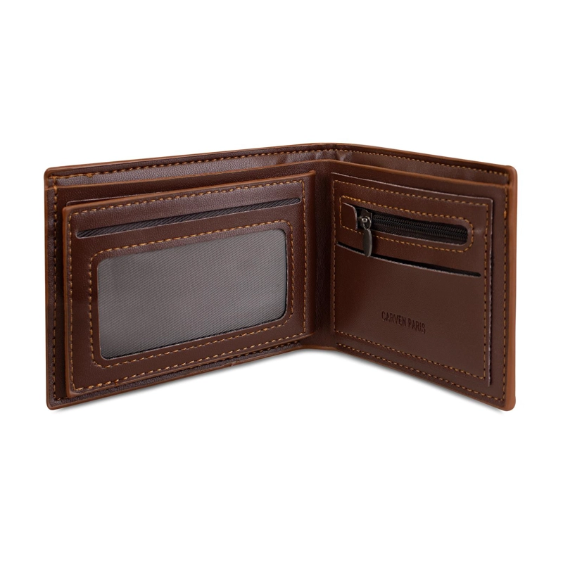 BILLETERA HOMBRE GINO CAFE  CON MONEDERO CARVEN PARIS - 7
