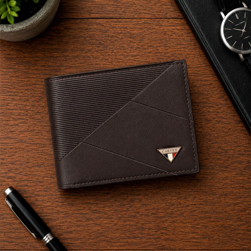 BILLETERA HOMBRE ENZO CAFE  OSCURO CON MONEDERO CARVEN PARIS - 1