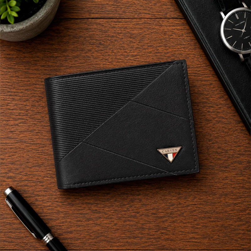 BILLETERA HOMBRE ENZO NEGRA CON MONEDERO CARVEN PARIS - 1
