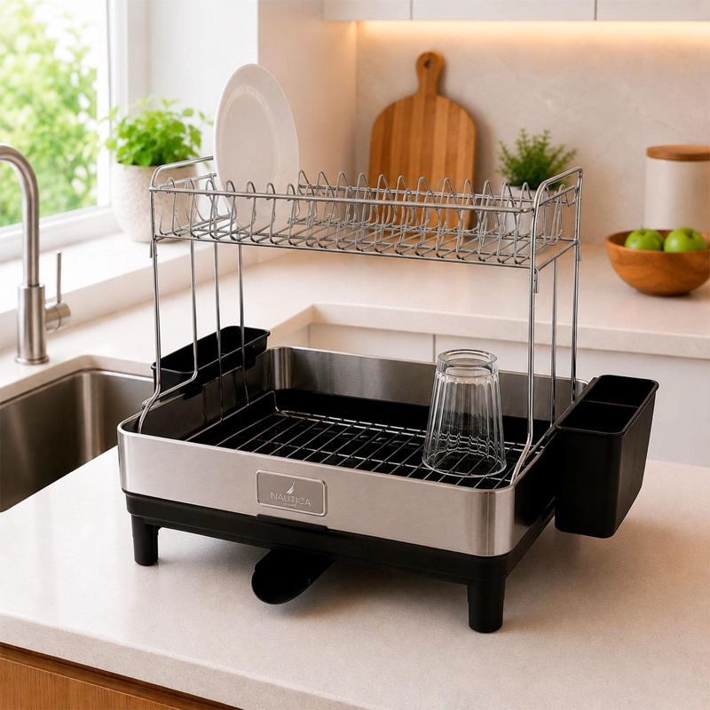 SECAPLATOS ESCURRIDOR DE LOZA ACERO INOXIDABLE 2 NIVELES COCINA NAUTICA HOME - 1