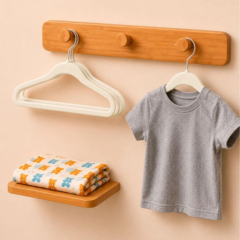 SET 10 COLGADORES PARA BEBÉ PERCHAS BEIGE INFANTILES RESISTENTES PARA CLÓSET - 1