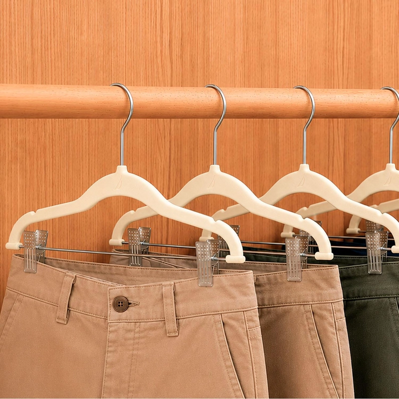SET 6 COLGADORES DE ROPA NAUTICA HOME BEIGE CON CLIP - 1