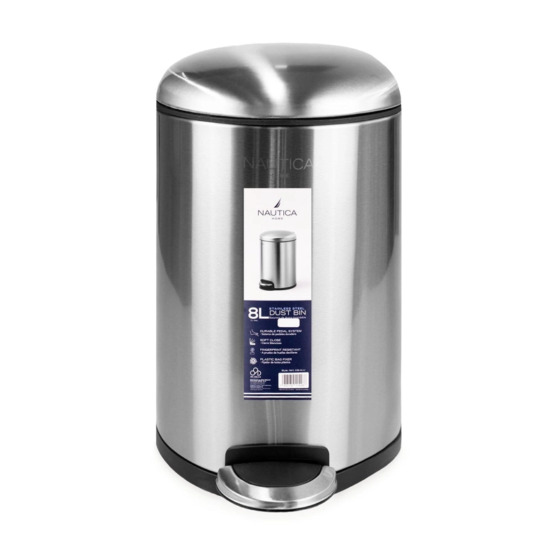 BASURERO ACERO INOXIDABLE CON PEDAL 8 LITROS CIERRE SUAVE NAUTICA - 1