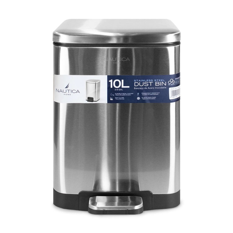 BASURERO ACERO INOXIDABLE CON PEDAL 10 LITROS CIERRE SUAVE ANTIHUELLAS NAUTICA - 1