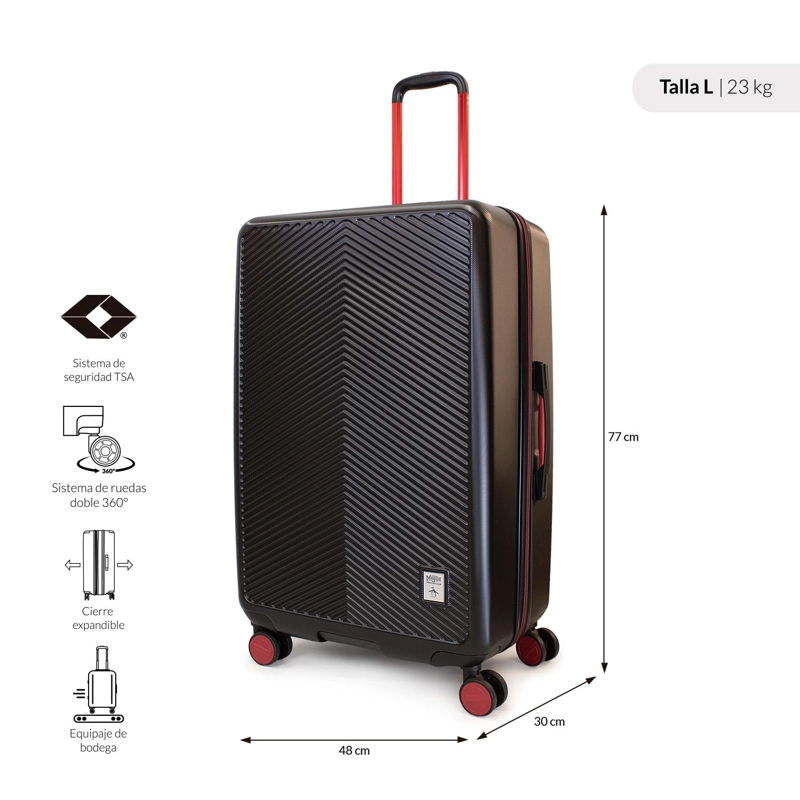 PACK 2 MALETAS CABINA S 10K + L 23K MARSELLA NEGRA CON ROJO PENGUIN - 3