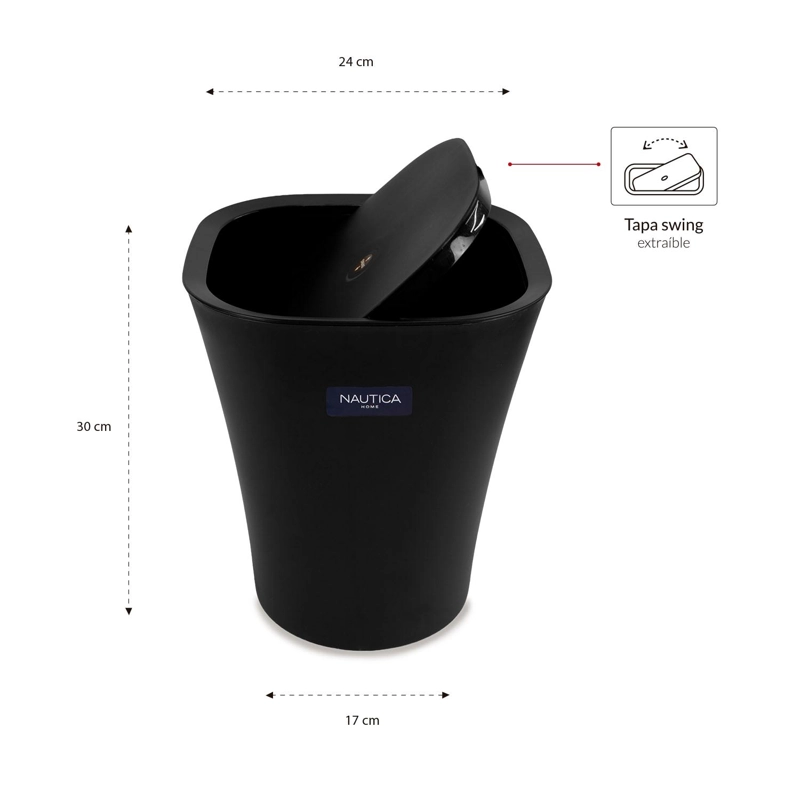 BASURERO CON TAPA VAIVEN 8,5 LITROS MULTIFUNCIONAL PLASTICO PP PREMIUM NAUTICA - 2