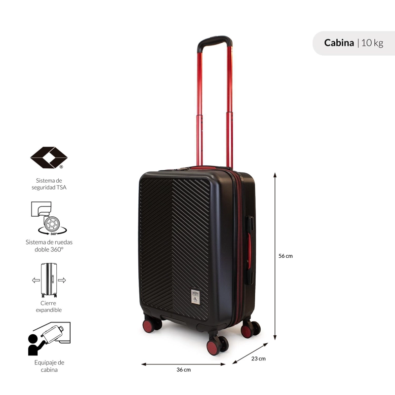 PACK 2 MALETAS CABINA S 10K + M 20K MARSELLA NEGRA CON ROJO PENGUIN - 2