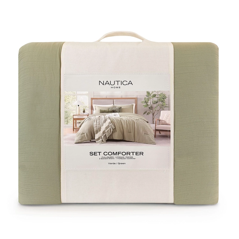 CUBRECAMA QUEEN NAUTICA HOME REVERSIBLE VERDE + FUNDAS - 4