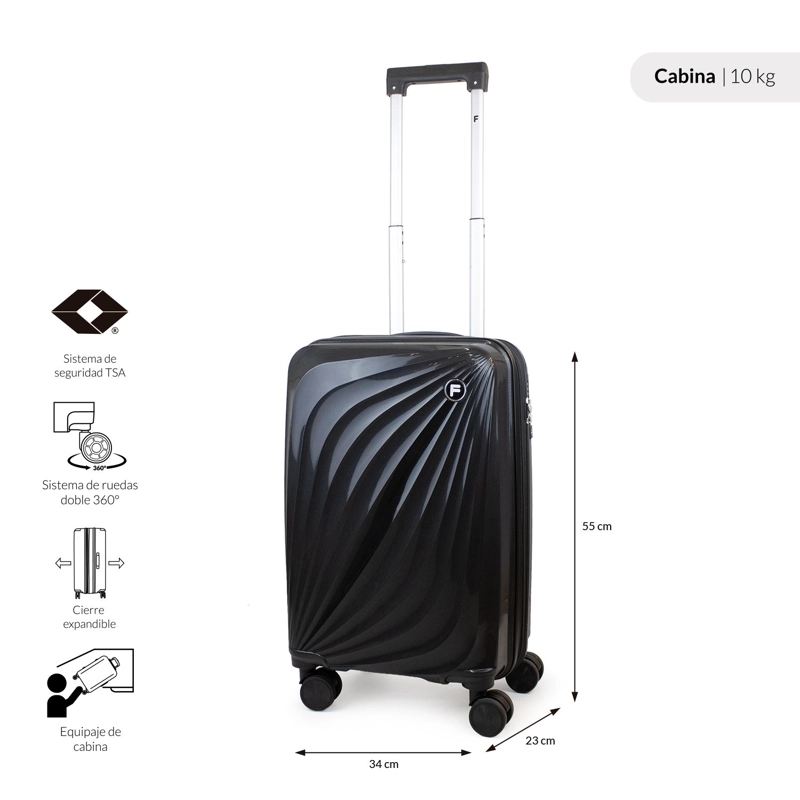 PACK MALETA CABINA 10KG SLAY NEGRA + NECESER SPARK DORADO FILA - 3