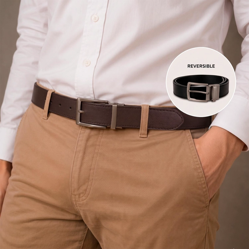 CINTURON HOMBRE REVERSIBLE NEGRO CAFE  HEBILLA GIRATORIA CARVEN - 1