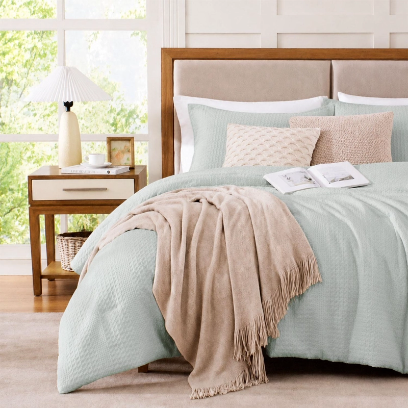 CUBRECAMA QUEEN REVERSIBLE + FUNDAS NAUTICA HOME VERDE AGUA - 1