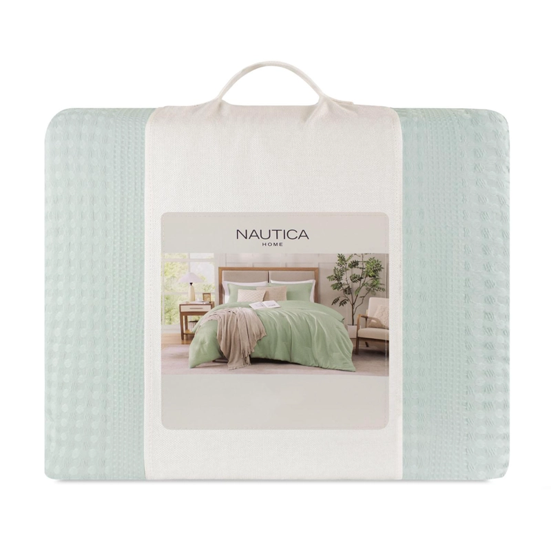 CUBRECAMA QUEEN REVERSIBLE + FUNDAS NAUTICA HOME VERDE AGUA - 2