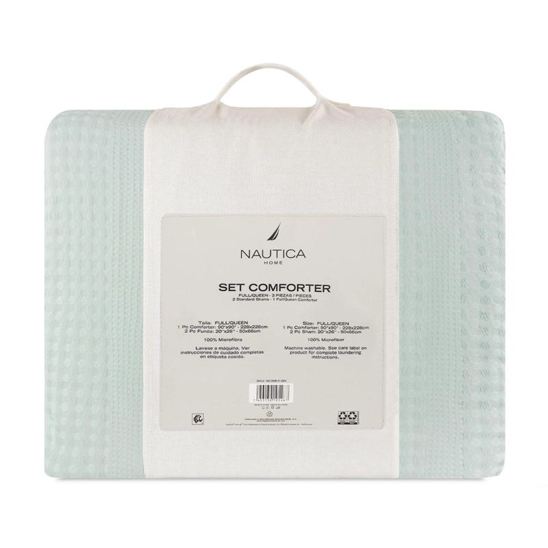 CUBRECAMA QUEEN REVERSIBLE + FUNDAS NAUTICA HOME VERDE AGUA - 3