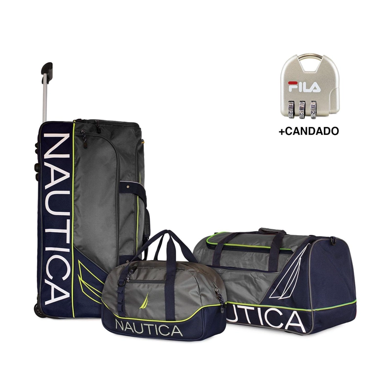 SET 3 BOLSOS DE VIAJE CON RUEDAS NAUTICA MANNAR GRIS + CANDADO - 1