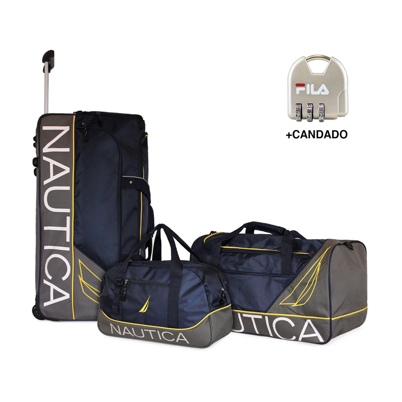 SET 3 BOLSOS DE VIAJE CON RUEDAS NAUTICA MANNAR AZUL + CANDADO - 1