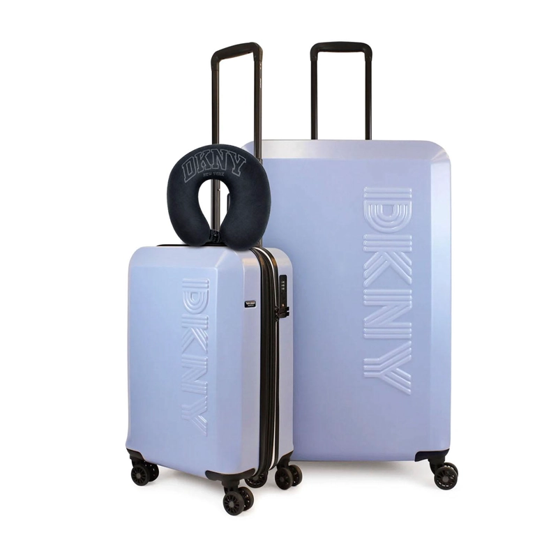 PACK 2 MALETAS DKNY BEVELED S+L CELESTE + ALMOHADA DE VIAJE VARSITY NEGRA - 1