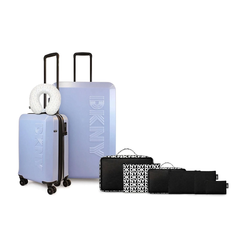SET 2 MALETAS DKNY BEVELED S+L CELESTE + ALMOHADA + ORGANIZADOR 6 PIEZAS - 1