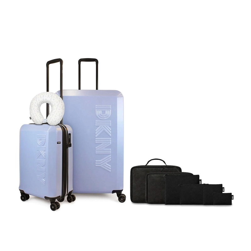SET 2 MALETAS DKNY BEVELED S+L CELESTE + ALMOHADA + ORGANIZADOR 6 PIEZAS NEGRO - 1