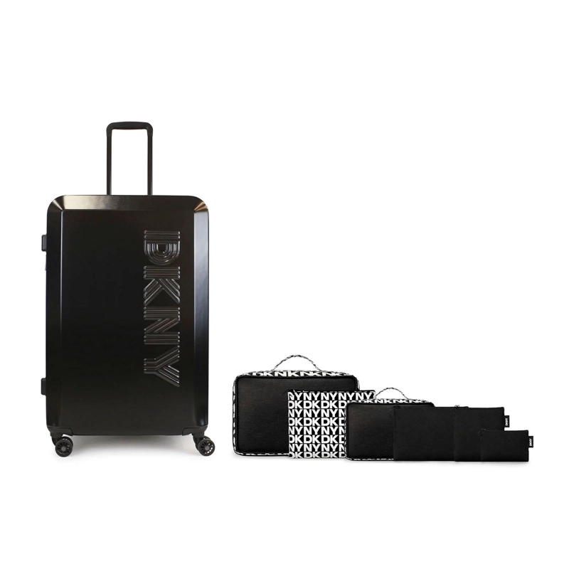 PACK MALETA GRANDE DKNY BEVELED NEGRA + ORGANIZADOR DE VIAJE 6 PIEZAS - 1