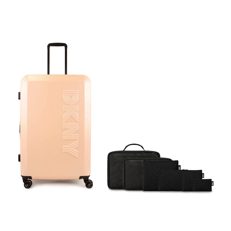 PACK MALETA GRANDE DKNY BEVELED ROSADA + ORGANIZADOR DE VIAJE 6 PIEZAS NEGRO - 1