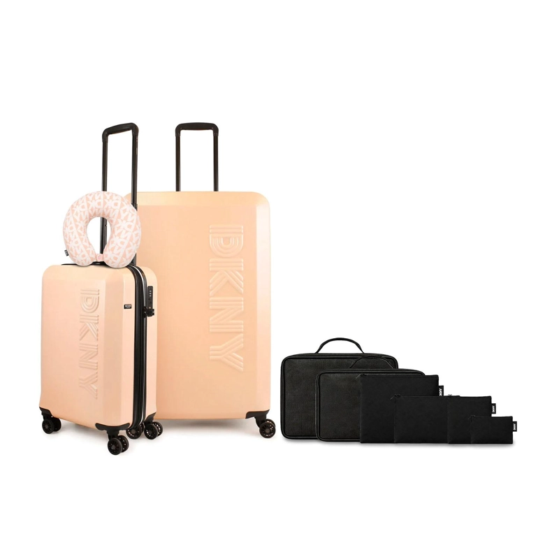 SET 2 MALETAS DKNY BEVELED S+L ROSADO + ALMOHADA + ORGANIZADOR 6 PZAS NEGRO - 1