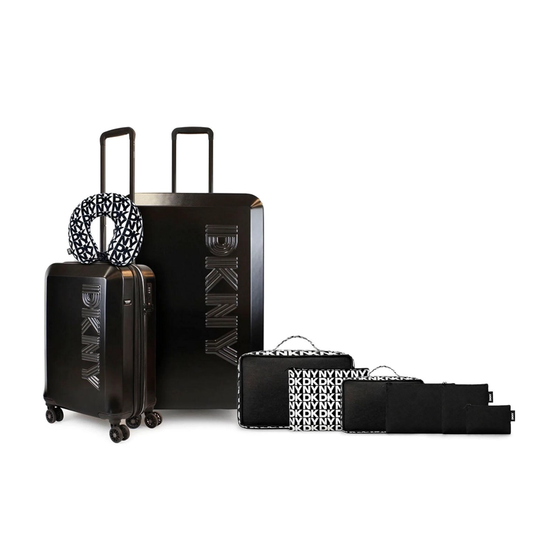 SET 2 MALETAS DKNY BEVELED S+L NEGRA + ALMOHADA + ORGANIZADOR 6 PIEZAS - 1