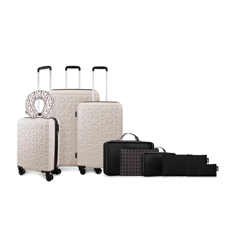 SET MALETAS S+M+L MEGHAN BEIGE + ALMOHADA + ORGANIZADOR 6 PIEZAS DKNY - 1