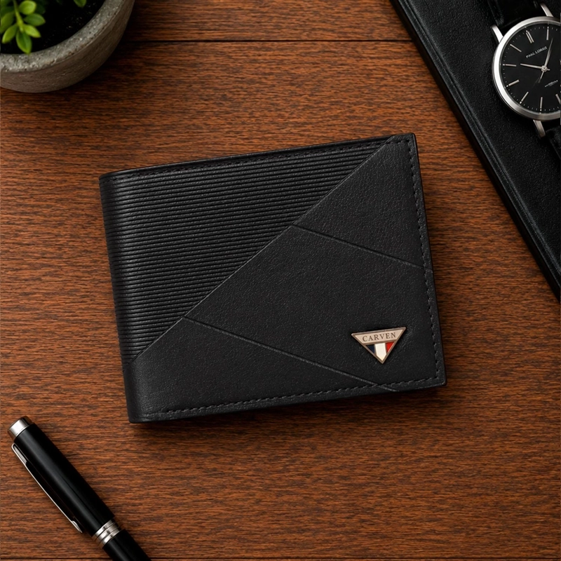 BILLETERA HOMBRE ENZO NEGRA CON MONEDERO CARVEN PARIS - 1