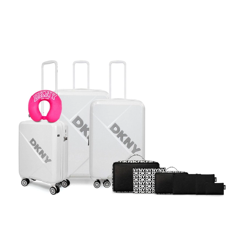 SET 3 MALETAS DKNY YOUR CALL BLANCA + ALMOHADA FUCSIA + 6 ORGANIZADORES - 1