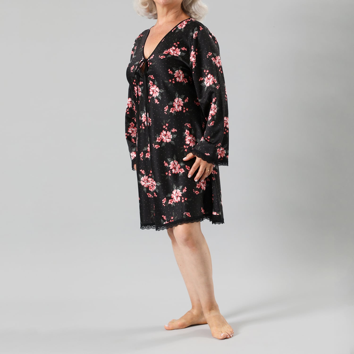 CAMISOLA MUJER FLORES NEGRO 33240 AMARRA SATIN PRINT M/LARGA - 1