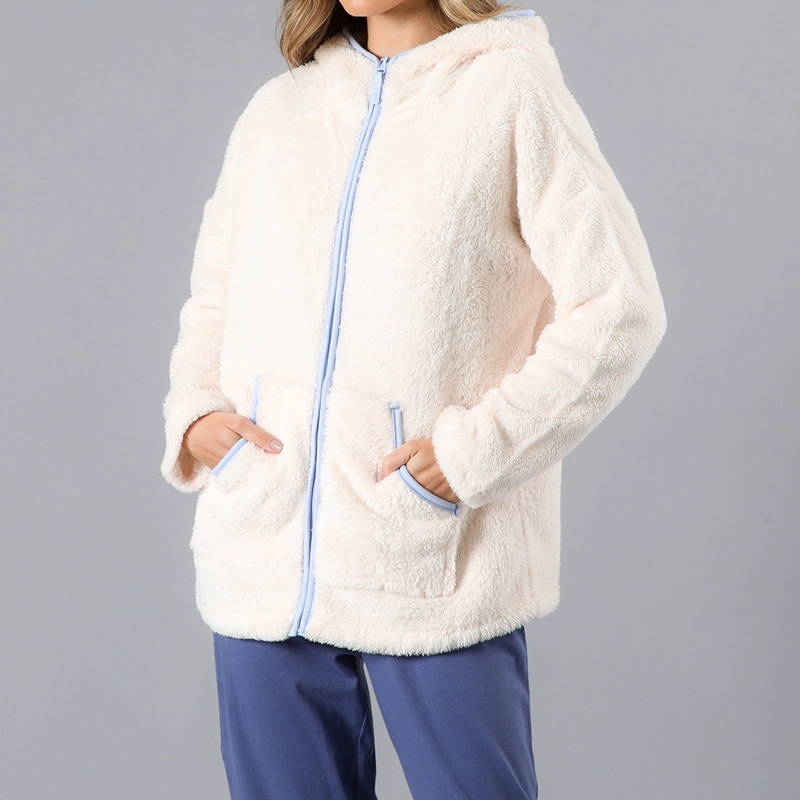 POLERÓN CORALFLEECE CON GORRO MUJER CREMA - 1