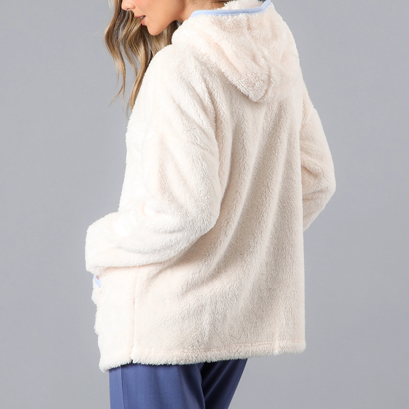 POLERÓN CORALFLEECE CON GORRO MUJER CREMA - 2