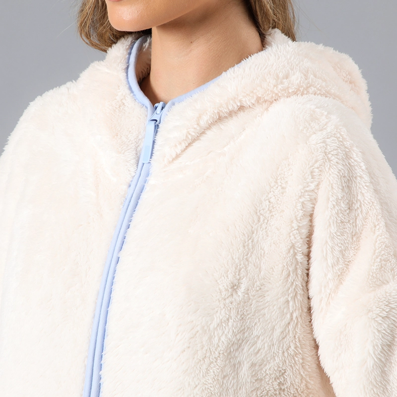 POLERÓN CORALFLEECE CON GORRO MUJER CREMA - 3