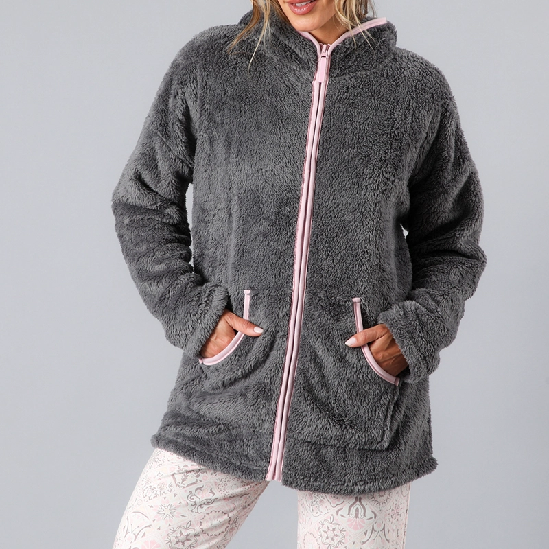 POLERÓN CORALFLEECE CON GORRO MUJER PLATEADO - 1