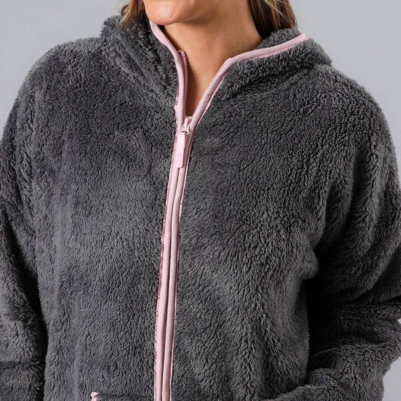 POLERÓN CORALFLEECE CON GORRO MUJER PLATEADO - 3