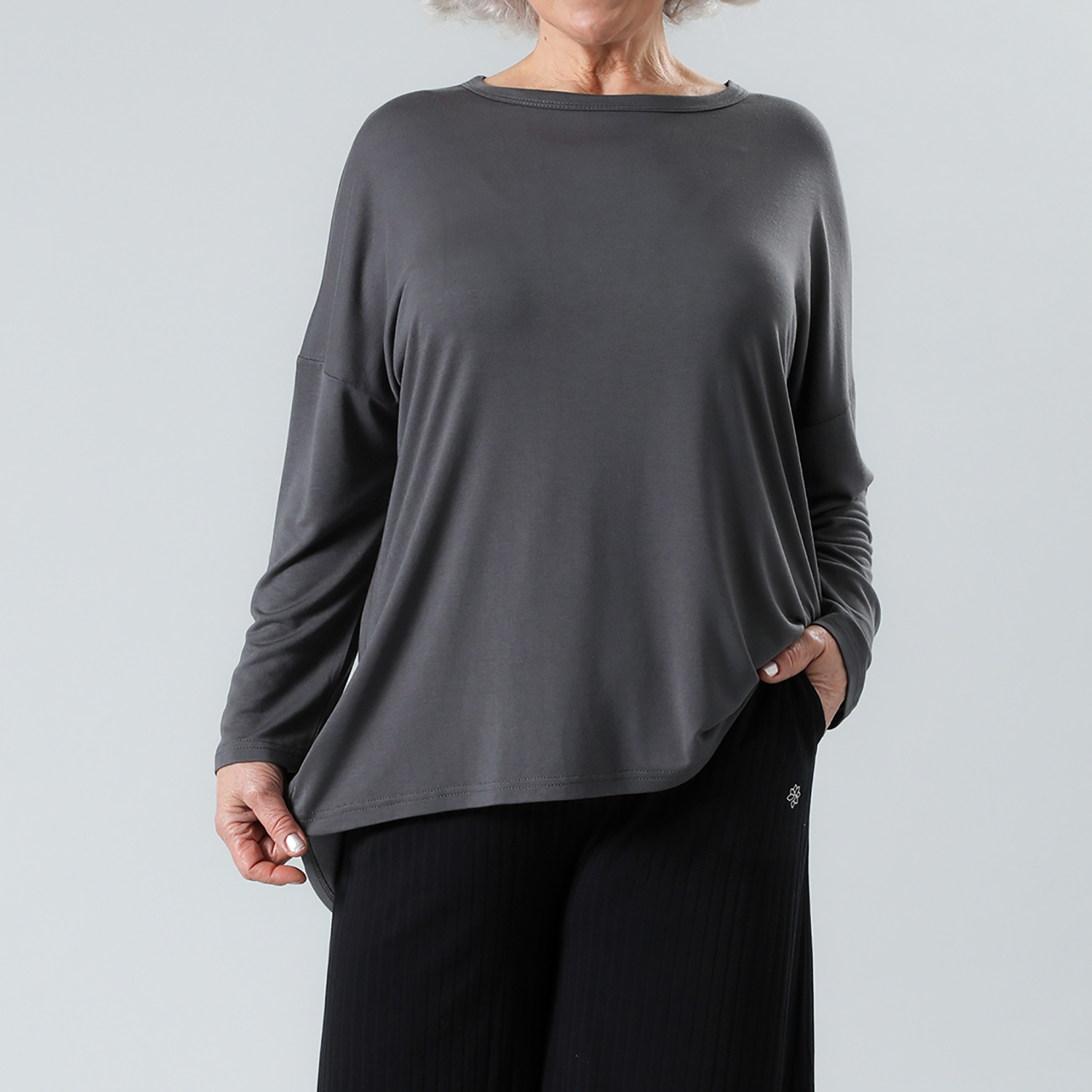 POLERA MANGA LARGA MUJER PLATEADO - 1