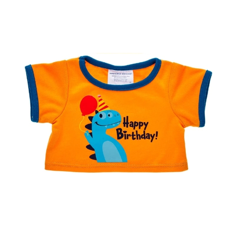 POLERA BUILD A BEAR CUMPLEAÑOS DINO NARANJA FRANJAS AZULES - 1