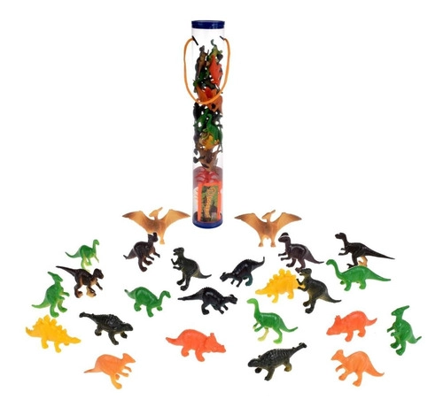 SET DE DINOSAURIOS ANSALDO MULTICOLOR MAS ACCESORIOS EN TUBO - 1