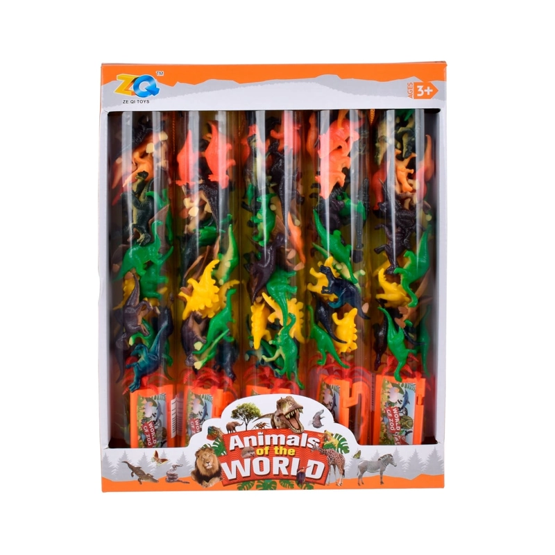SET DE DINOSAURIOS ANSALDO MULTICOLOR MAS ACCESORIOS EN TUBO - 2