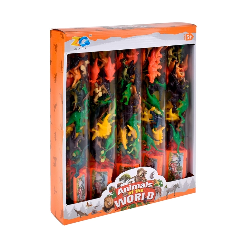 SET DE DINOSAURIOS ANSALDO MULTICOLOR MAS ACCESORIOS EN TUBO - 3