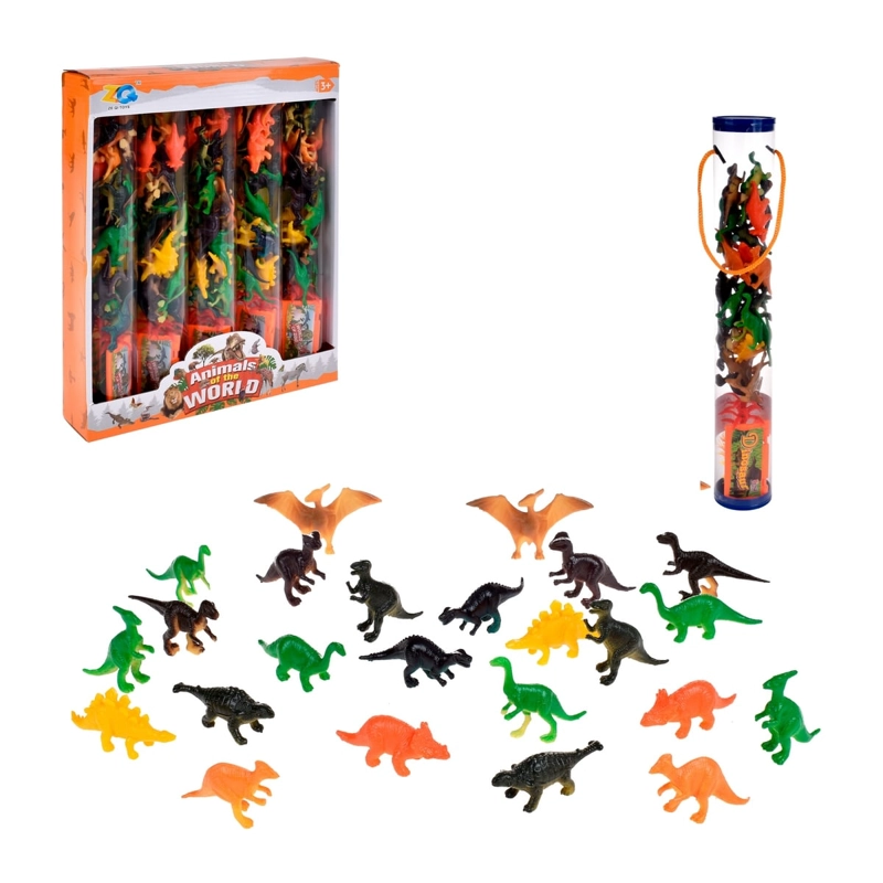 SET DE DINOSAURIOS ANSALDO MULTICOLOR MAS ACCESORIOS EN TUBO - 4