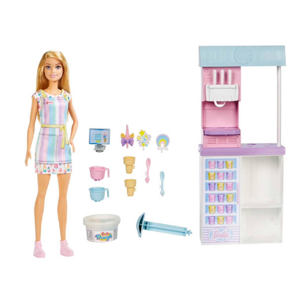 MUÑECA BARBIE SET HELADERIA CON ACCESORIOS Y VESTIDO - 5